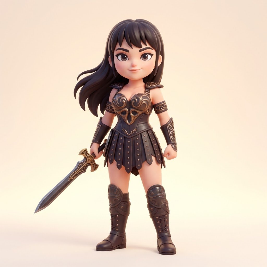 3D-Memories Chibi-Kriegerin „Aoi Kage“ – personalisiertes 3D-Kunstobjekt (Weiß/Bunt/Bunt im Rahmen)