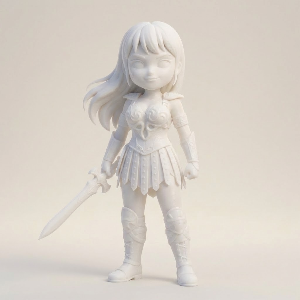 3D-Memories Chibi-Kriegerin „Aoi Kage“ – personalisiertes 3D-Kunstobjekt (Weiß/Bunt/Bunt im Rahmen)