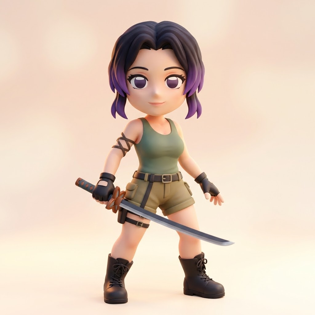 Liora die kleine Schwertwächterin – 3D-Kunstfigur aus deiner Zeichnung | 3D‑Memories