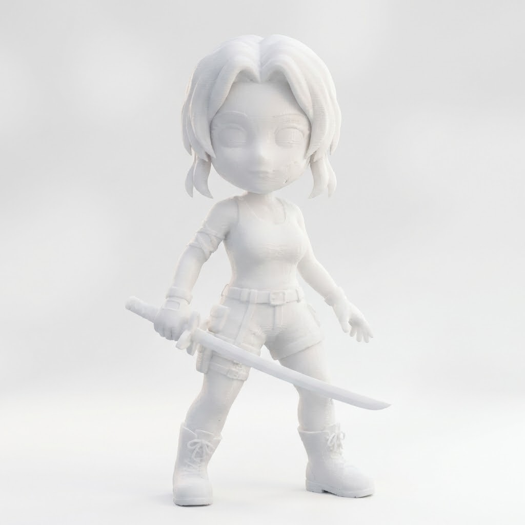 Liora die kleine Schwertwächterin – 3D-Kunstfigur aus deiner Zeichnung | 3D‑Memories