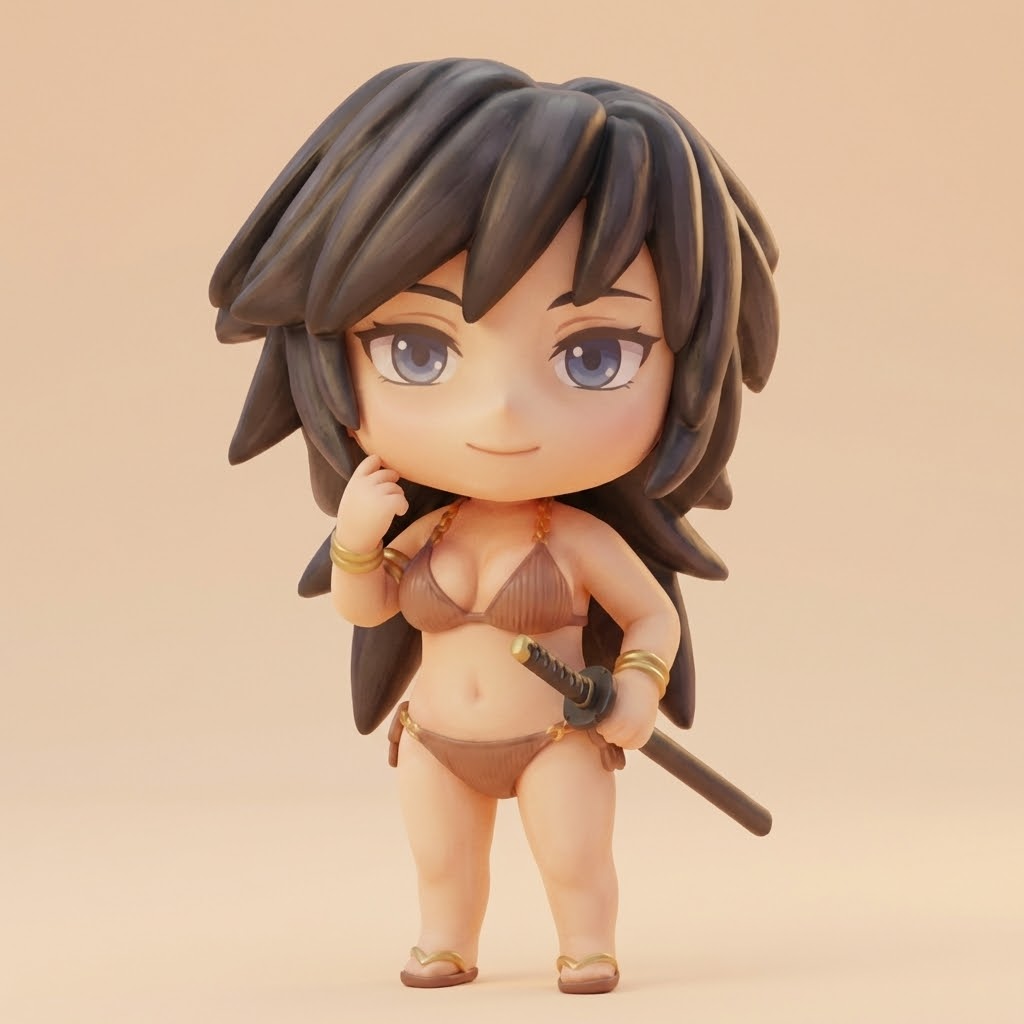 „Kira Katanami“ – Chibi-Schwertkämpferin als 3D-Kunstobjekt (nach deinem Bild)