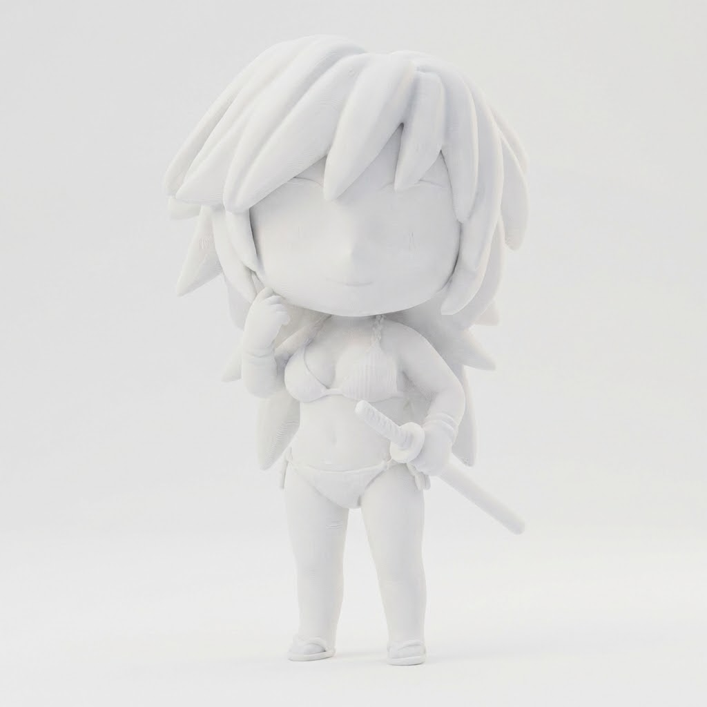 „Kira Katanami“ – Chibi-Schwertkämpferin als 3D-Kunstobjekt (nach deinem Bild)