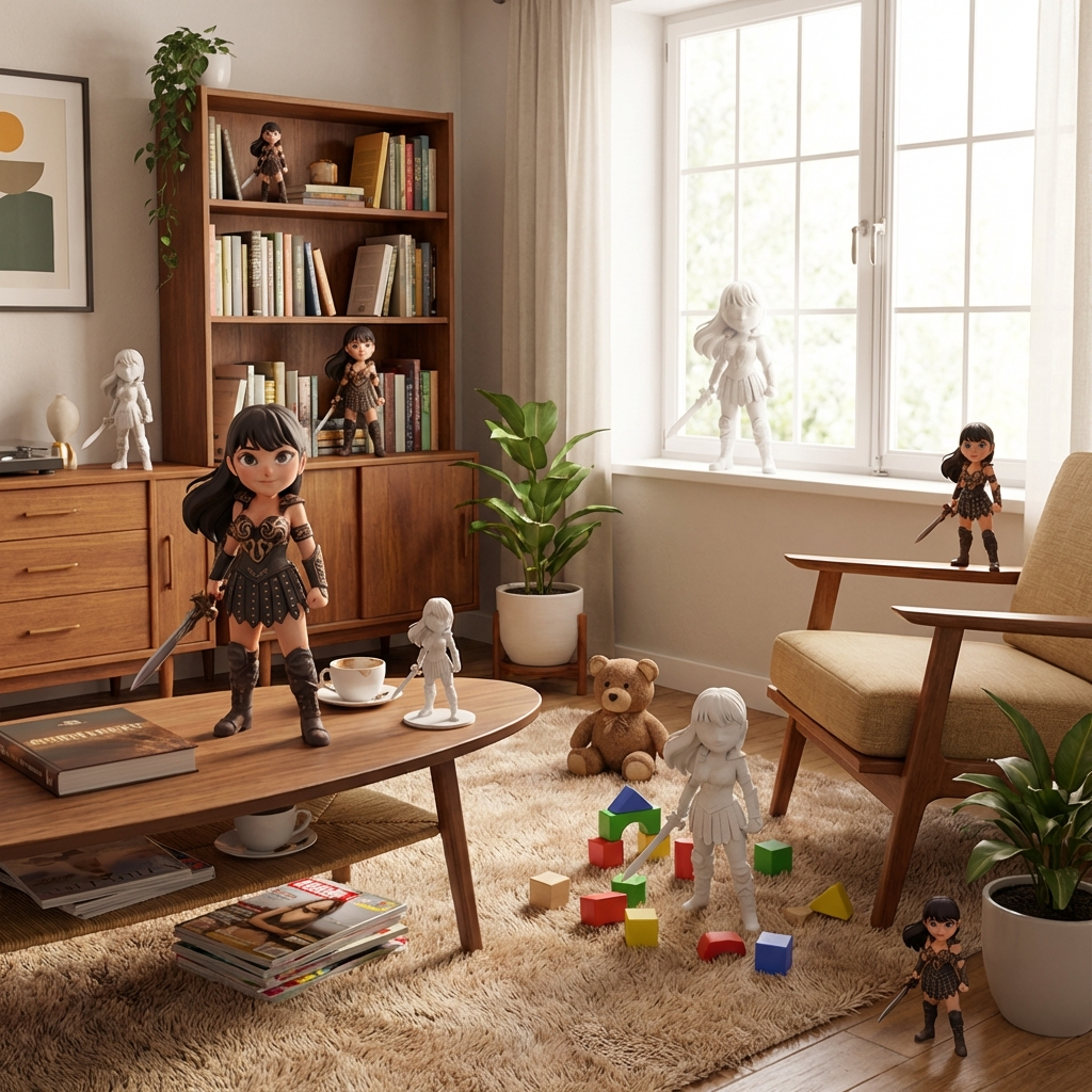 3D-Memories Chibi-Kriegerin „Aoi Kage“ – personalisiertes 3D-Kunstobjekt (Weiß/Bunt/Bunt im Rahmen)