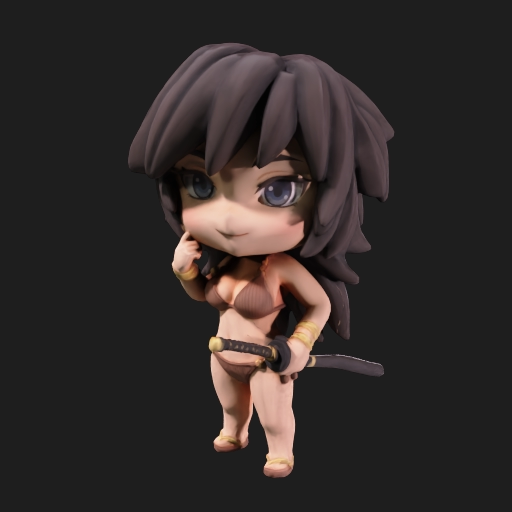 „Kira Katanami“ – Chibi-Schwertkämpferin als 3D-Kunstobjekt (nach deinem Bild)