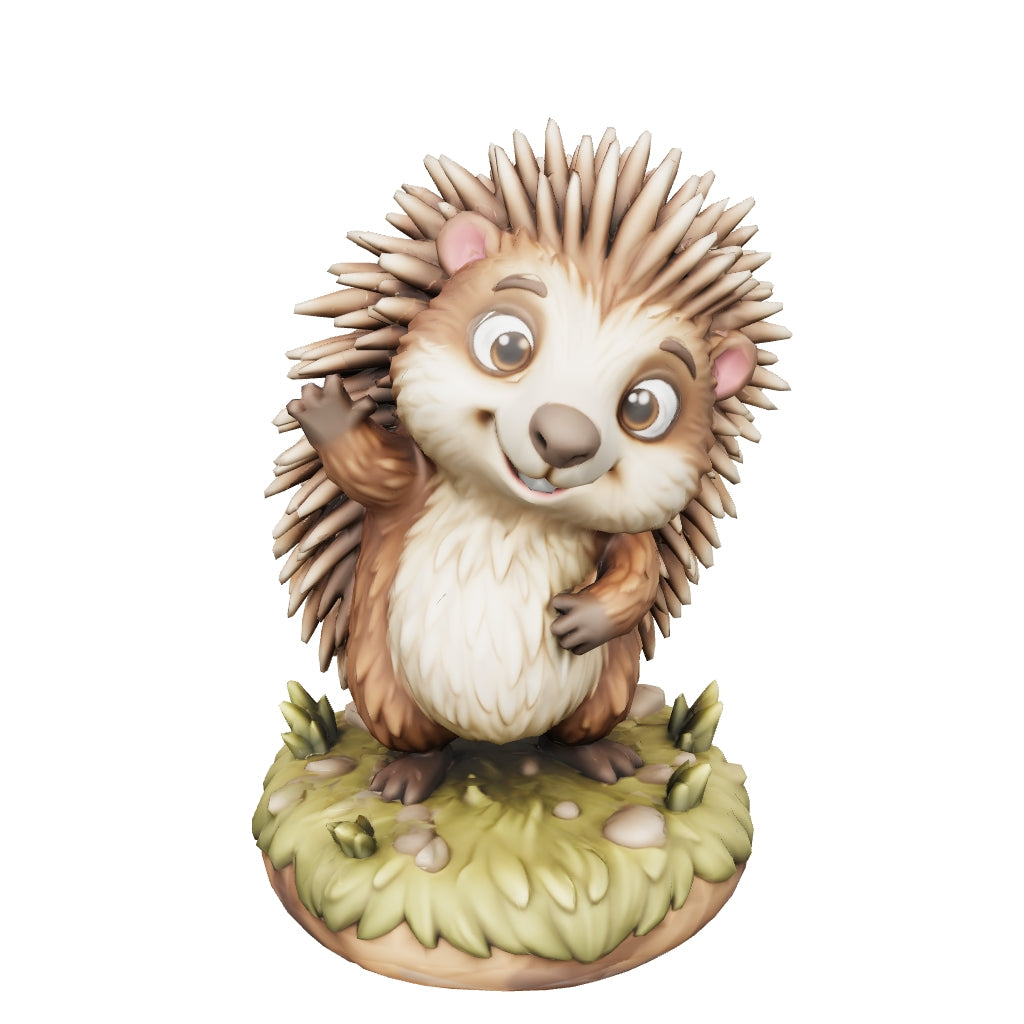 Hugo der winkende Igel – 3D-Kunstobjekt (Weiß/Bunt/Rahmen) | 3D‑Memories