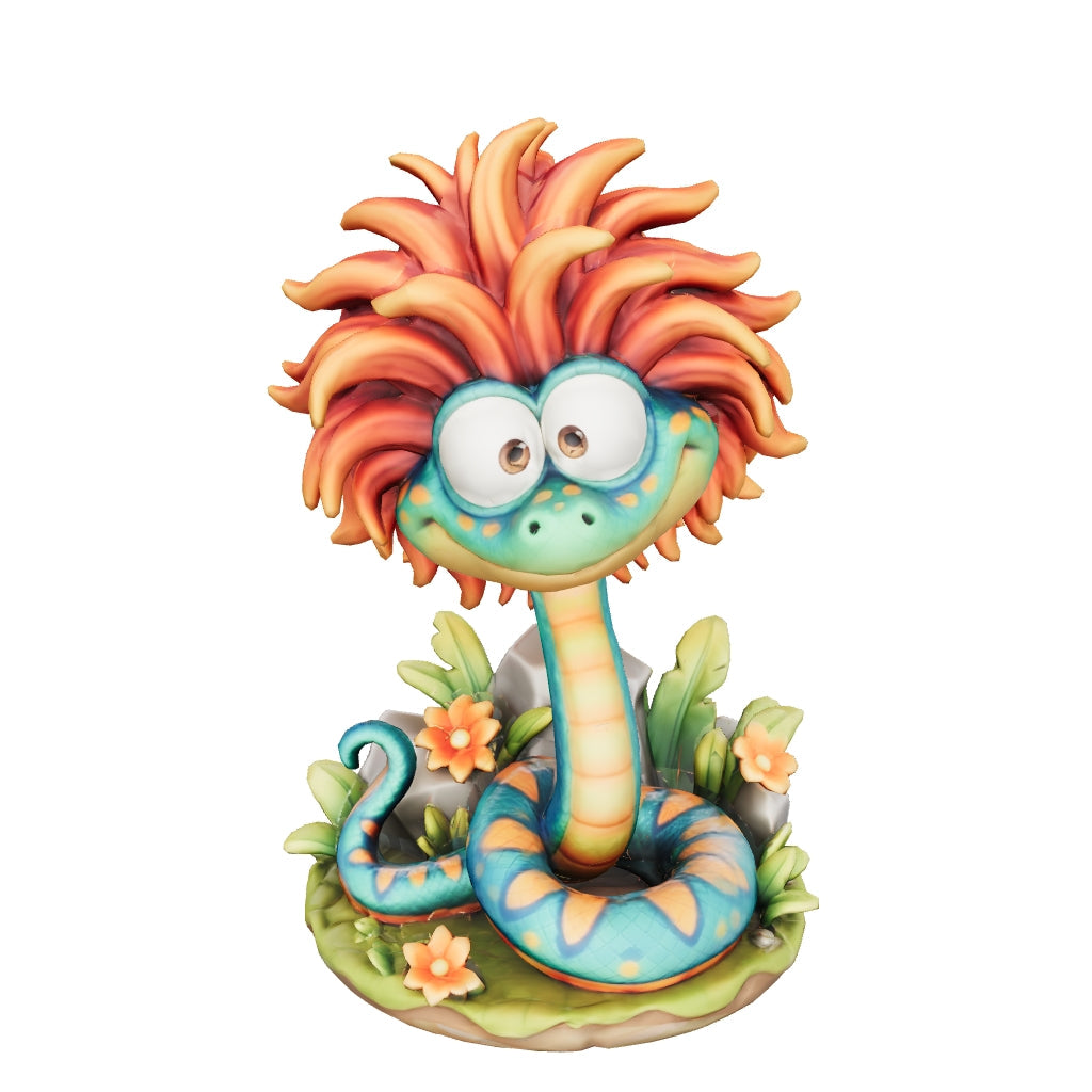 Milo Mähnen-Schlange – farbenfrohe 3D-Kunstfigur aus deiner Zeichnung | 3D‑Memories