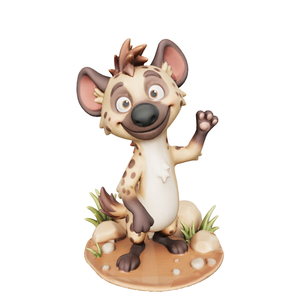 Kito die fröhliche Hyäne – 3D-Kunstfigur von 3D‑Memories (Weiß/Bunt/Rahmen)