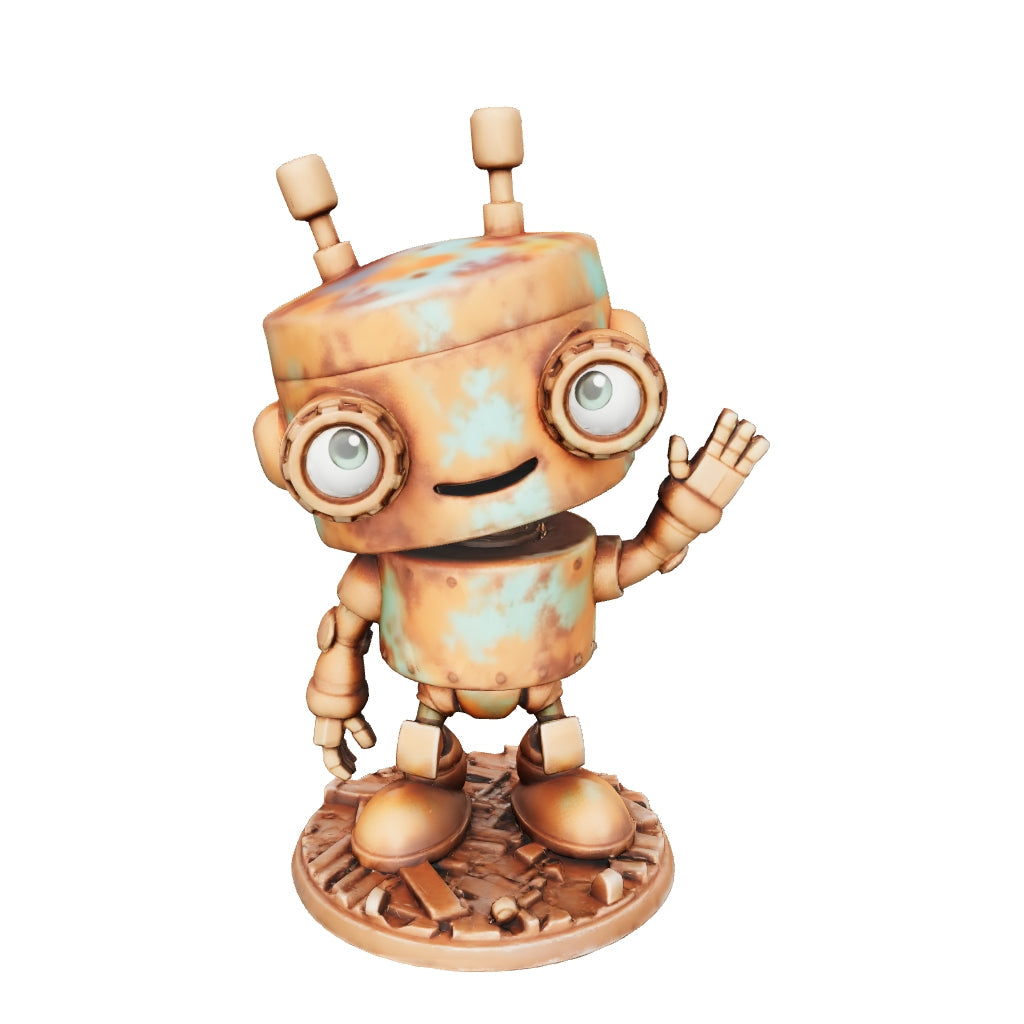 Rostiger Mini-Roboter „RUDI“ – 3D-Kunstobjekt aus deiner Zeichnung (3D‑Memories)