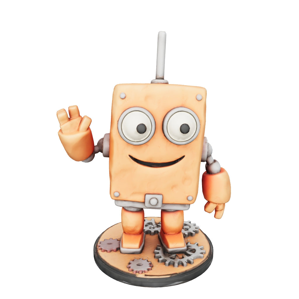 Zino, der Zahnrad‑Roboter – 3D-Kunstfigur aus deiner Zeichnung | 3D‑Memories