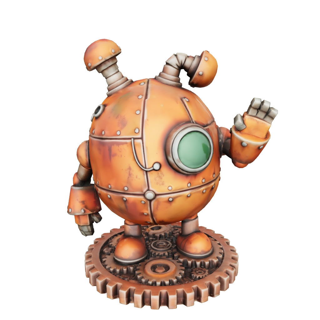 „Rosty, der neugierige Zahnrad‑Roboter“ – 3D‑Kunstobjekt aus deiner Zeichnung | 3D‑Memories