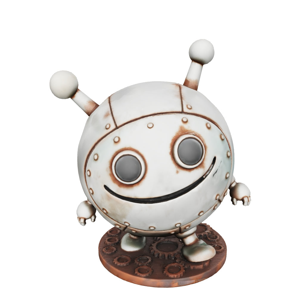 Bolto – der kugelrunde KI-Roboter als 3D-Kunstobjekt (aus deinem Bild)