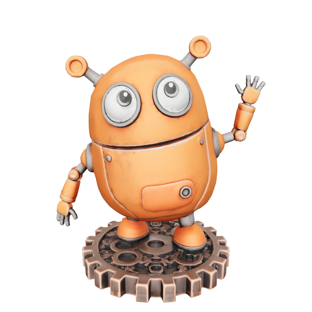 „Gizmo“, der freundliche Zahnrad‑Roboter – 3D‑Kunstobjekt aus deinem Bild (3D‑Memories)