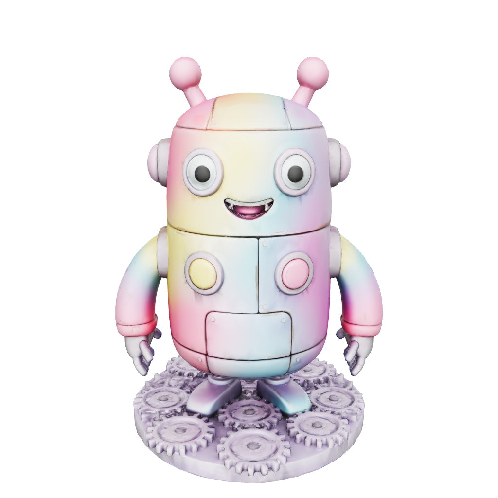Lumo der Regenbogen-Roboter – 3D-Memories Kunstfigur nach deiner Vorlage