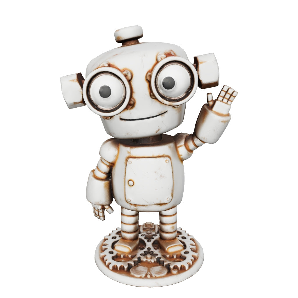 Geario – der winkende Zahnrad-Roboter | 3D-Kunstobjekt aus deiner Zeichnung (3D‑Memories)