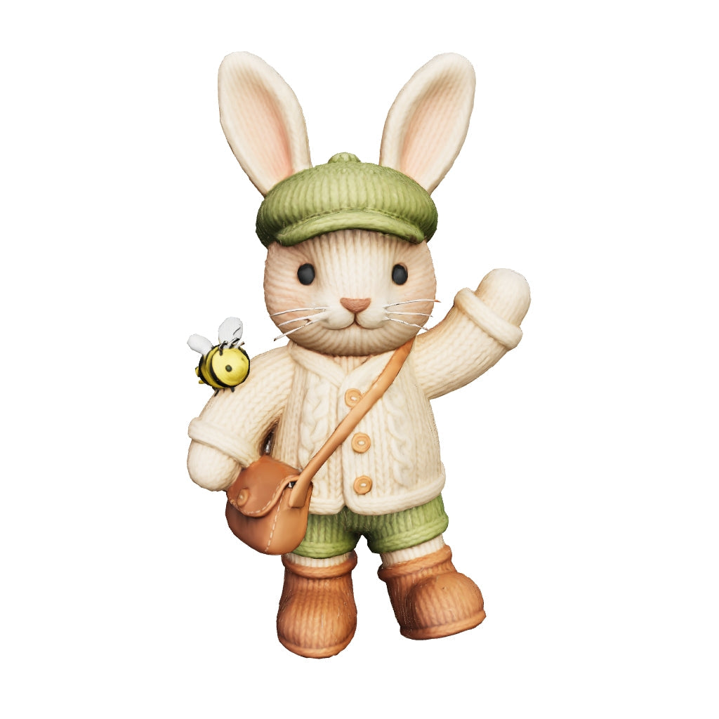 Hugo Hops – gestrickter Hasen-Abenteurer als 3D‑Kunstobjekt (3D‑Memories)
