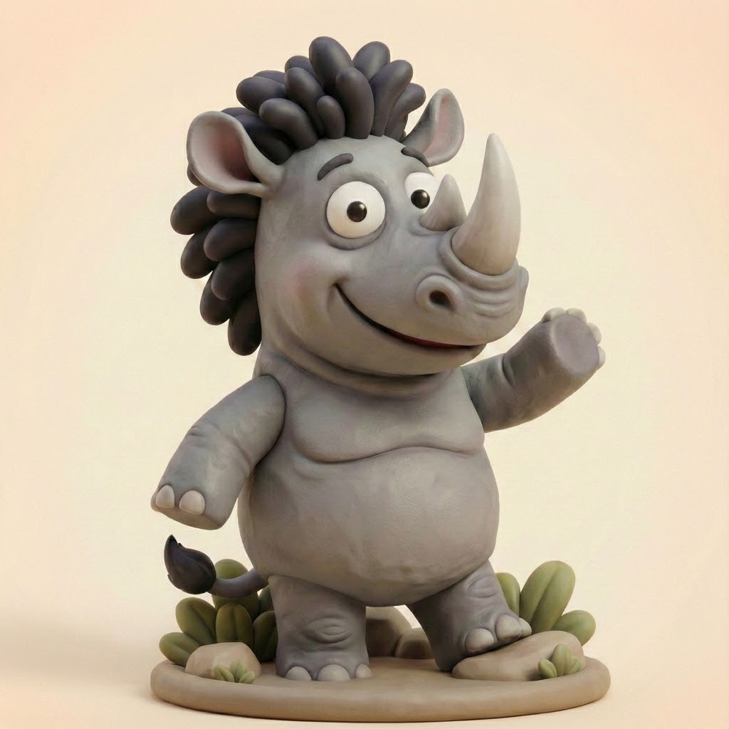 Rico das Gute-Laune-Rhino – 3D-Kunstfigur nach deinem Bild | 3D‑Memories