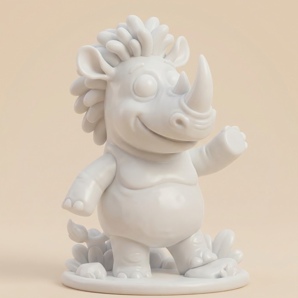 Rico das Gute-Laune-Rhino – 3D-Kunstfigur nach deinem Bild | 3D‑Memories