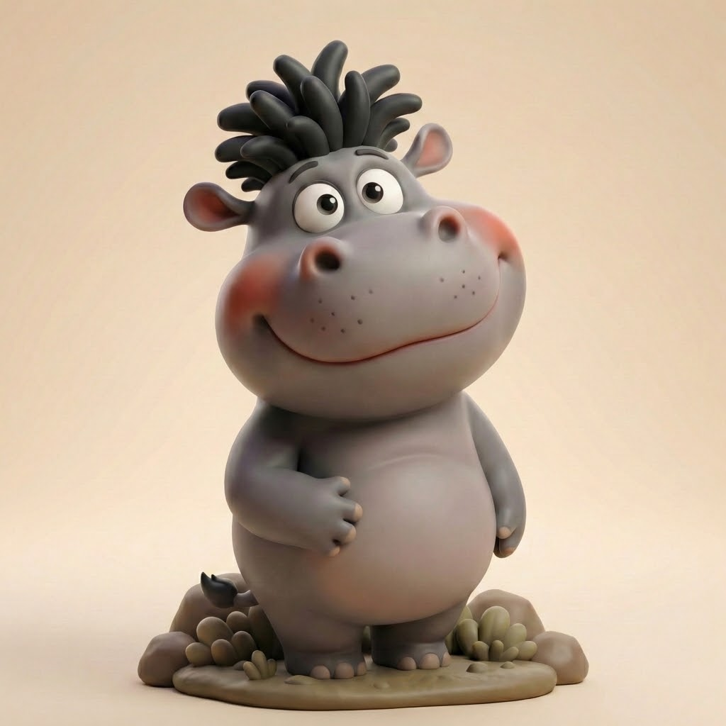 Hugo das Flusspferd – 3D-Kunstfigur aus deinem Bild (3D‑Memories)