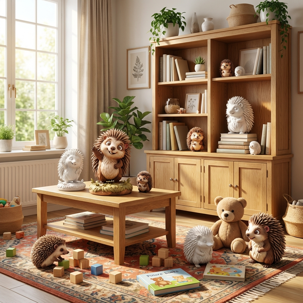 Hugo der winkende Igel – 3D-Kunstobjekt (Weiß/Bunt/Rahmen) | 3D‑Memories