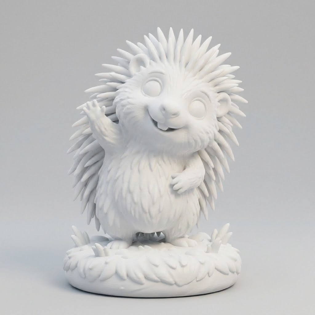 Hugo der winkende Igel – 3D-Kunstobjekt (Weiß/Bunt/Rahmen) | 3D‑Memories