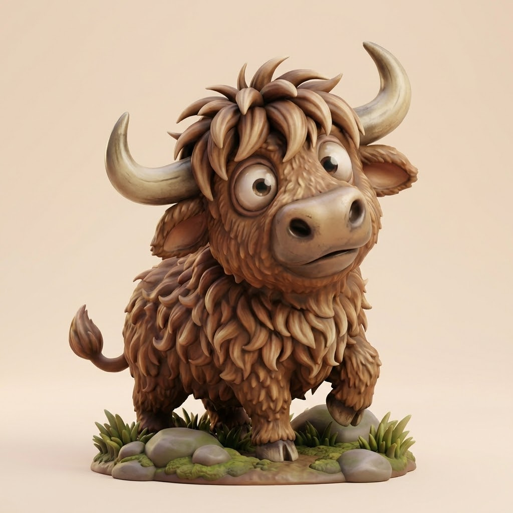 Bram, das kleine Highland-Yak – 3D-Kunstfigur aus deiner Zeichnung | 3D‑Memories