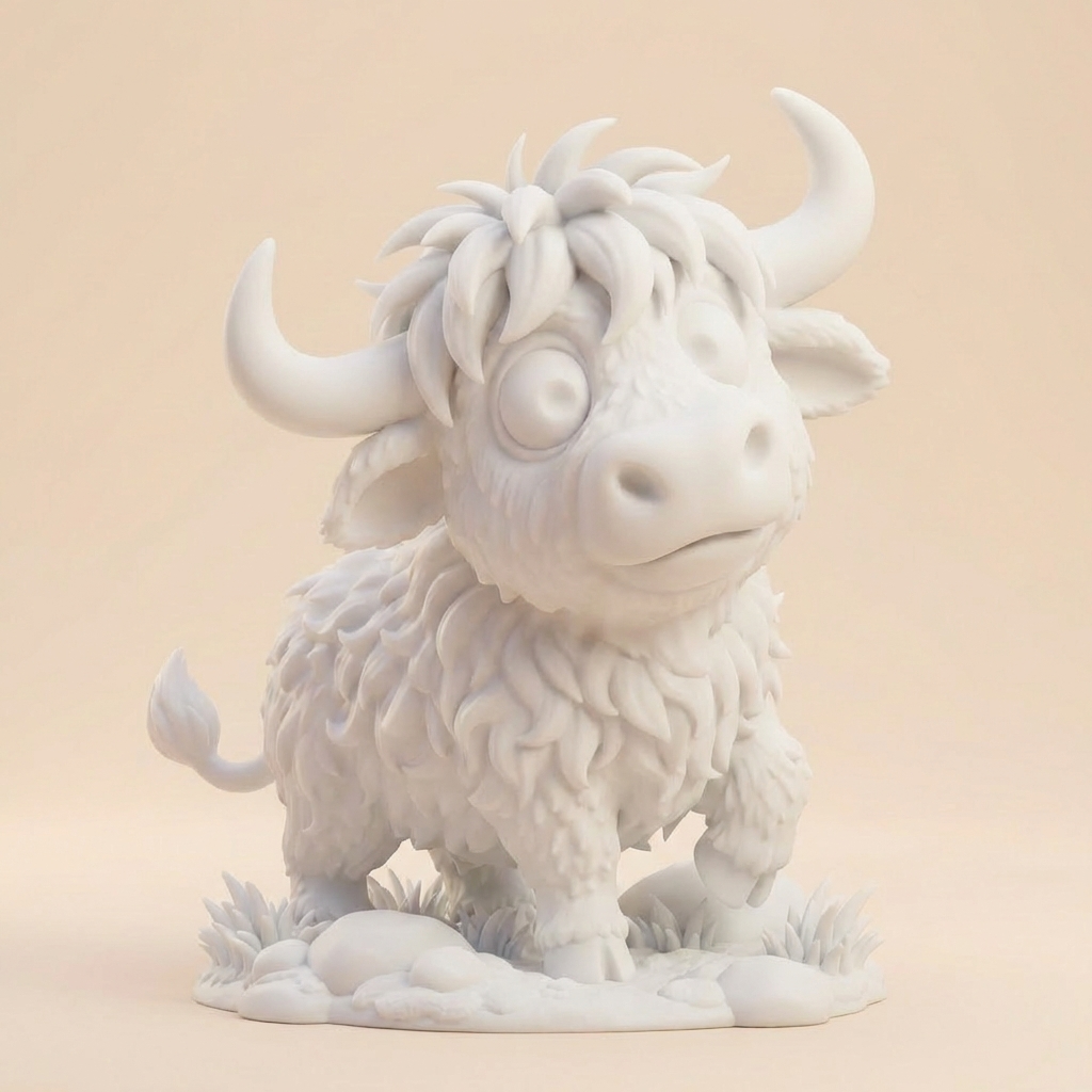 Bram, das kleine Highland-Yak – 3D-Kunstfigur aus deiner Zeichnung | 3D‑Memories