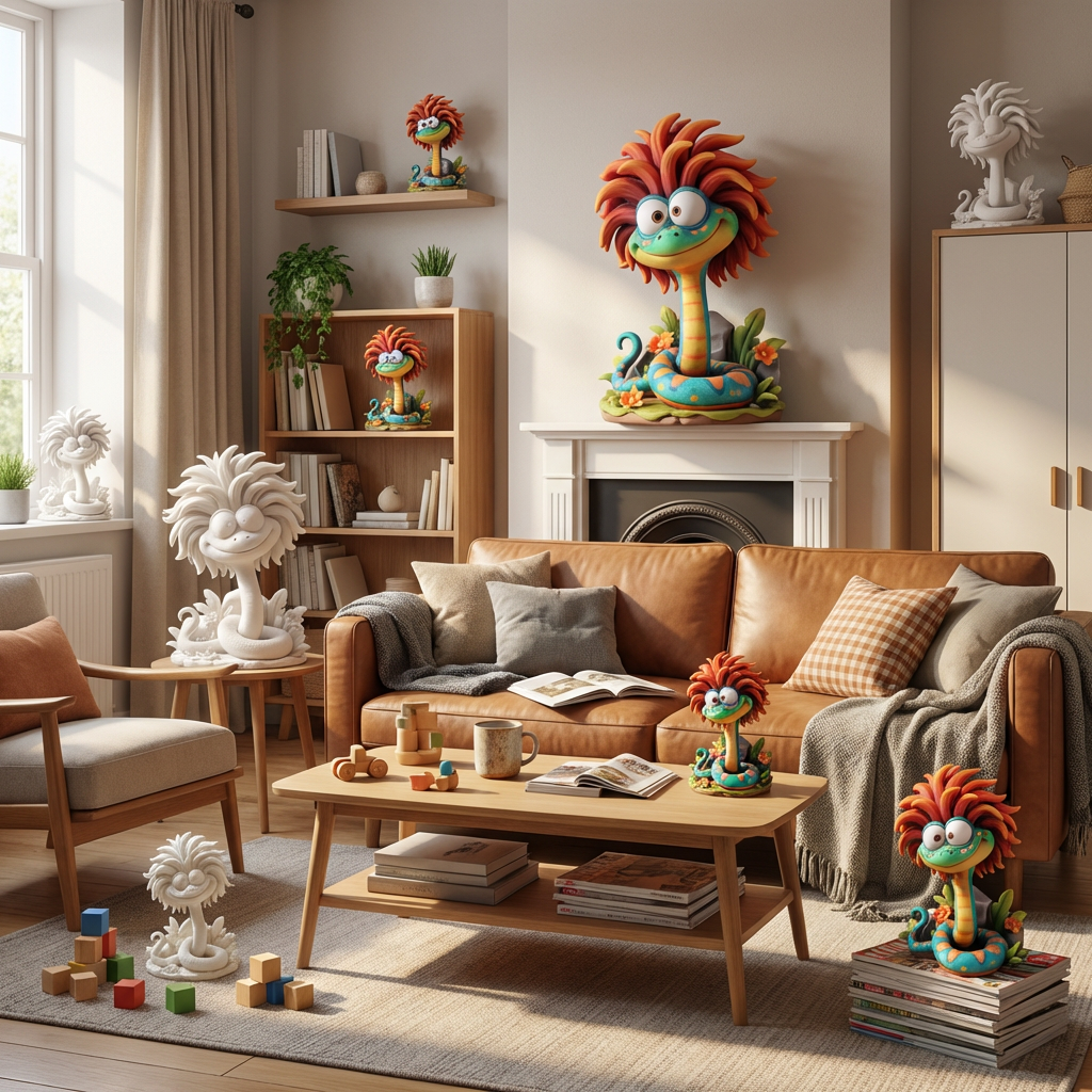 Milo Mähnen-Schlange – farbenfrohe 3D-Kunstfigur aus deiner Zeichnung | 3D‑Memories