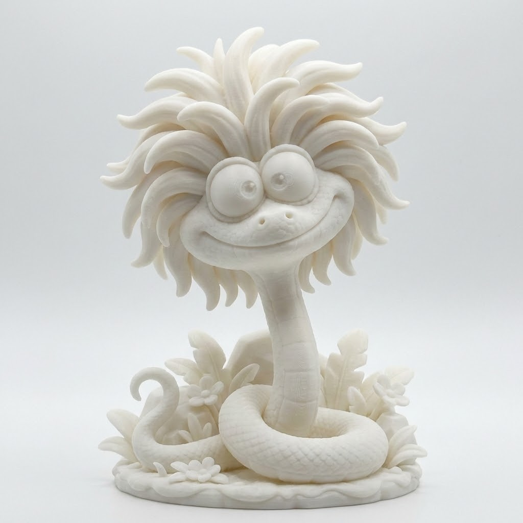 Milo Mähnen-Schlange – farbenfrohe 3D-Kunstfigur aus deiner Zeichnung | 3D‑Memories