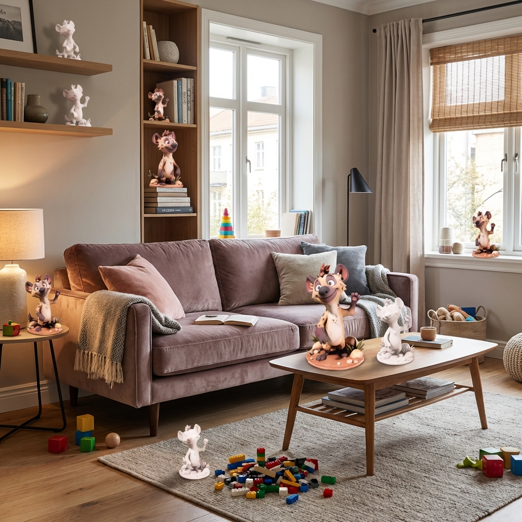 Kito die fröhliche Hyäne – 3D-Kunstfigur von 3D‑Memories (Weiß/Bunt/Rahmen)