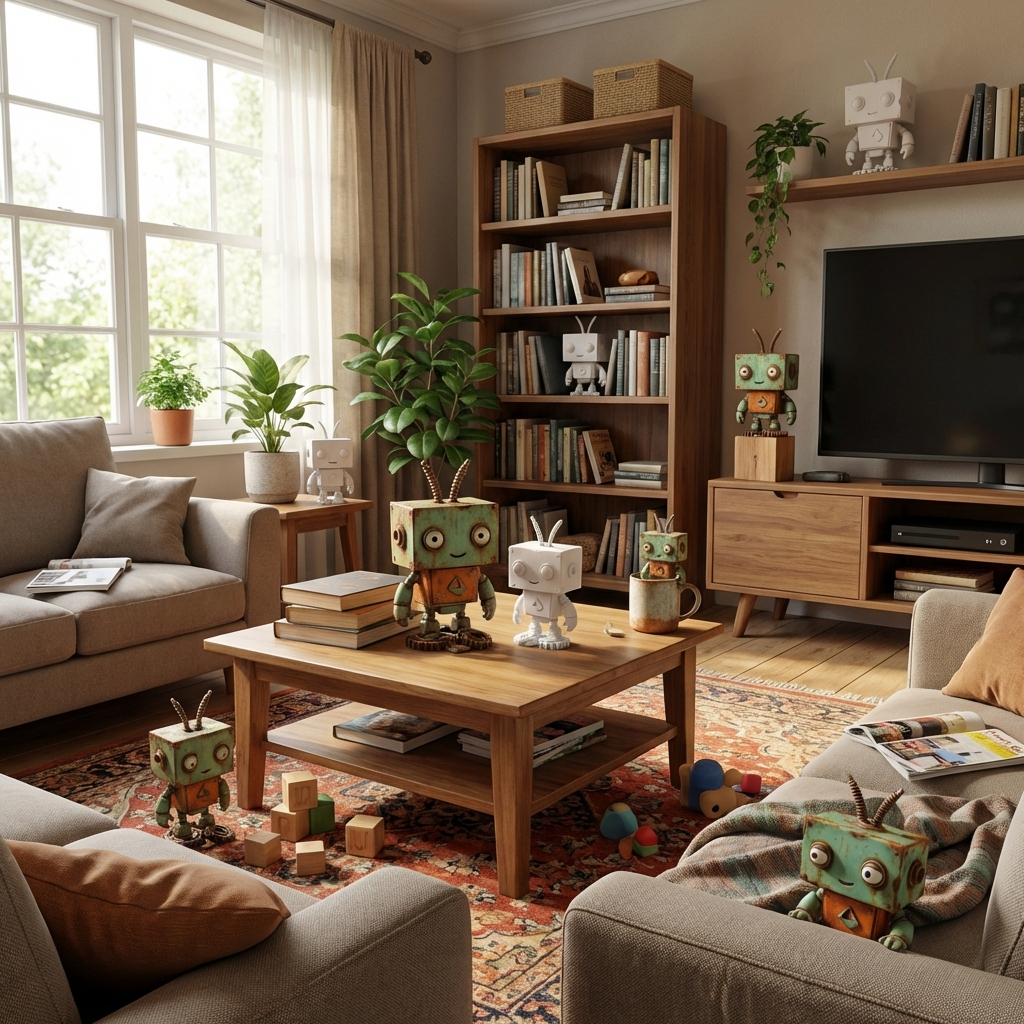 Retro-Roboter „Tiko“ – 3D-Kunstobjekt von 3D‑Memories (Weiß, Bunt oder Bunt im Rahmen)