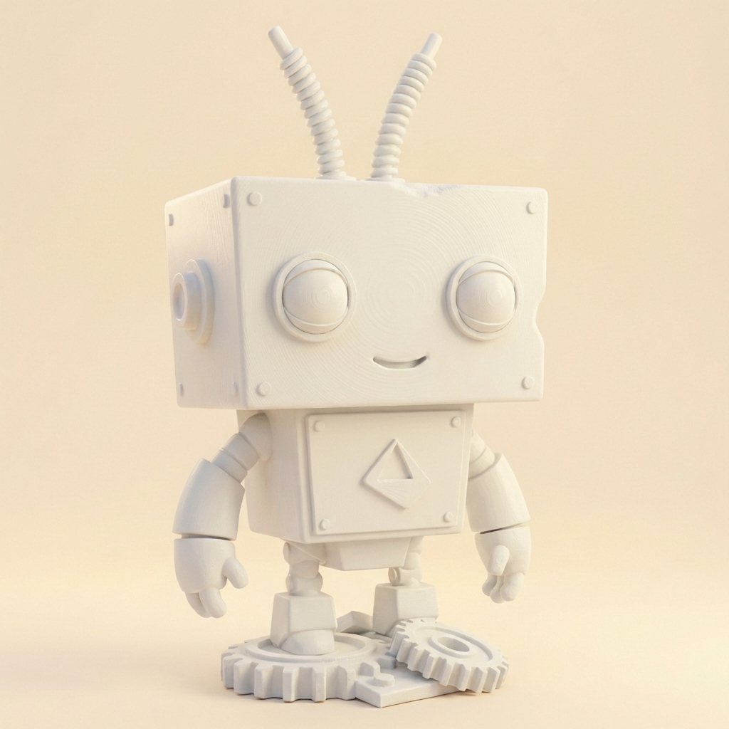 Retro-Roboter „Tiko“ – 3D-Kunstobjekt von 3D‑Memories (Weiß, Bunt oder Bunt im Rahmen)