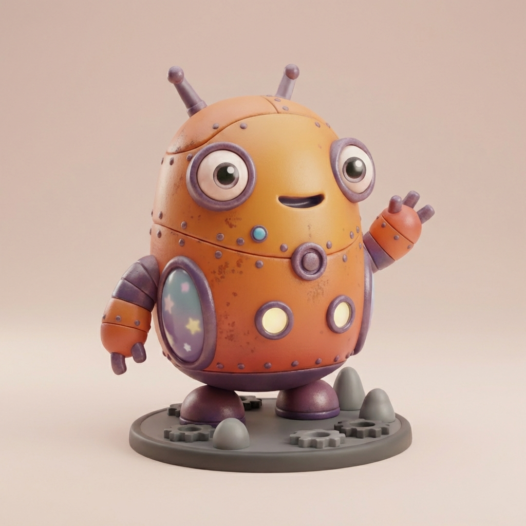 „Winky“ – freundlicher Cartoon-Roboter als 3D-Kunstobjekt | 3D‑Memories (aus deinem Bild)