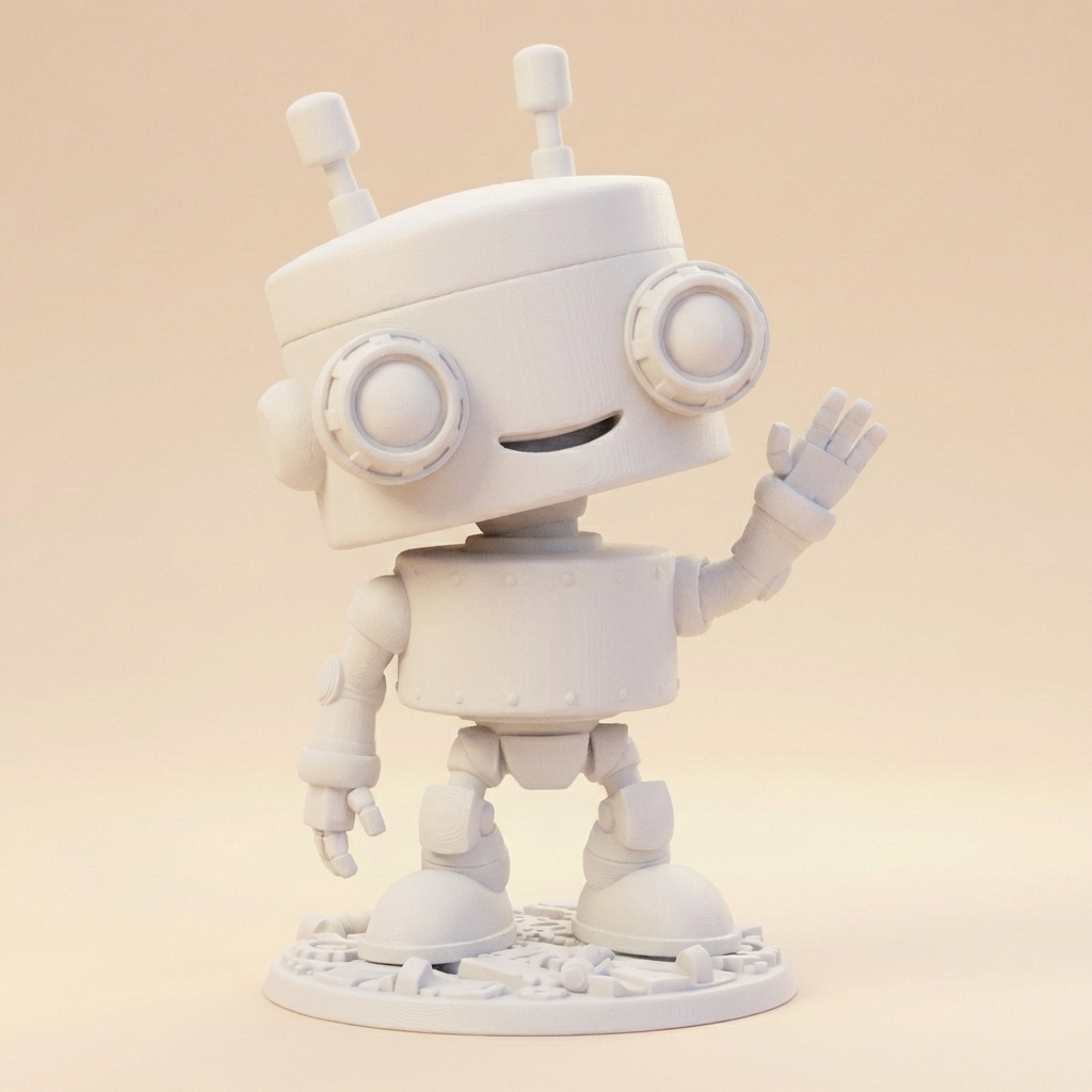 Rostiger Mini-Roboter „RUDI“ – 3D-Kunstobjekt aus deiner Zeichnung (3D‑Memories)