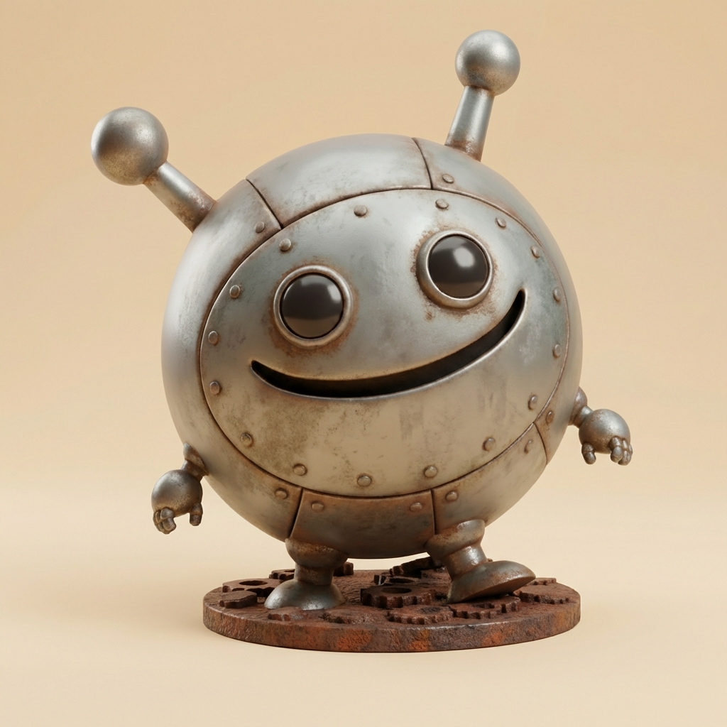 Bolto – der kugelrunde KI-Roboter als 3D-Kunstobjekt (aus deinem Bild)