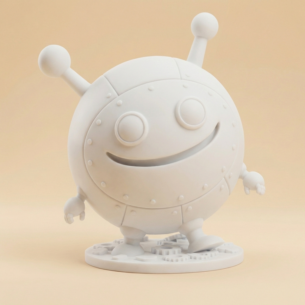 Bolto – der kugelrunde KI-Roboter als 3D-Kunstobjekt (aus deinem Bild)