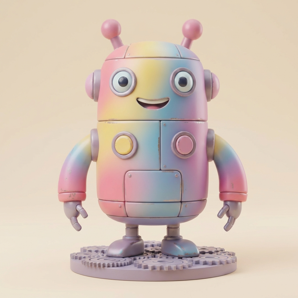 Lumo der Regenbogen-Roboter – 3D-Memories Kunstfigur nach deiner Vorlage