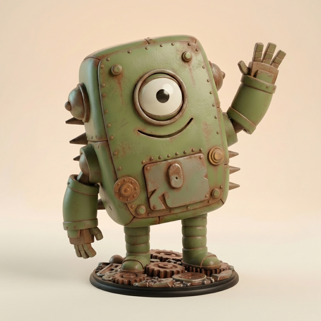 Retro-Roboter „Rosty Wink“ – KI-3D-Kunstfigur von 3D‑Memories