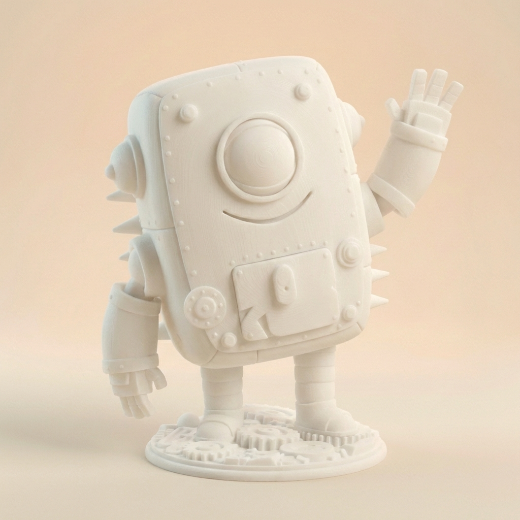 Retro-Roboter „Rosty Wink“ – KI-3D-Kunstfigur von 3D‑Memories