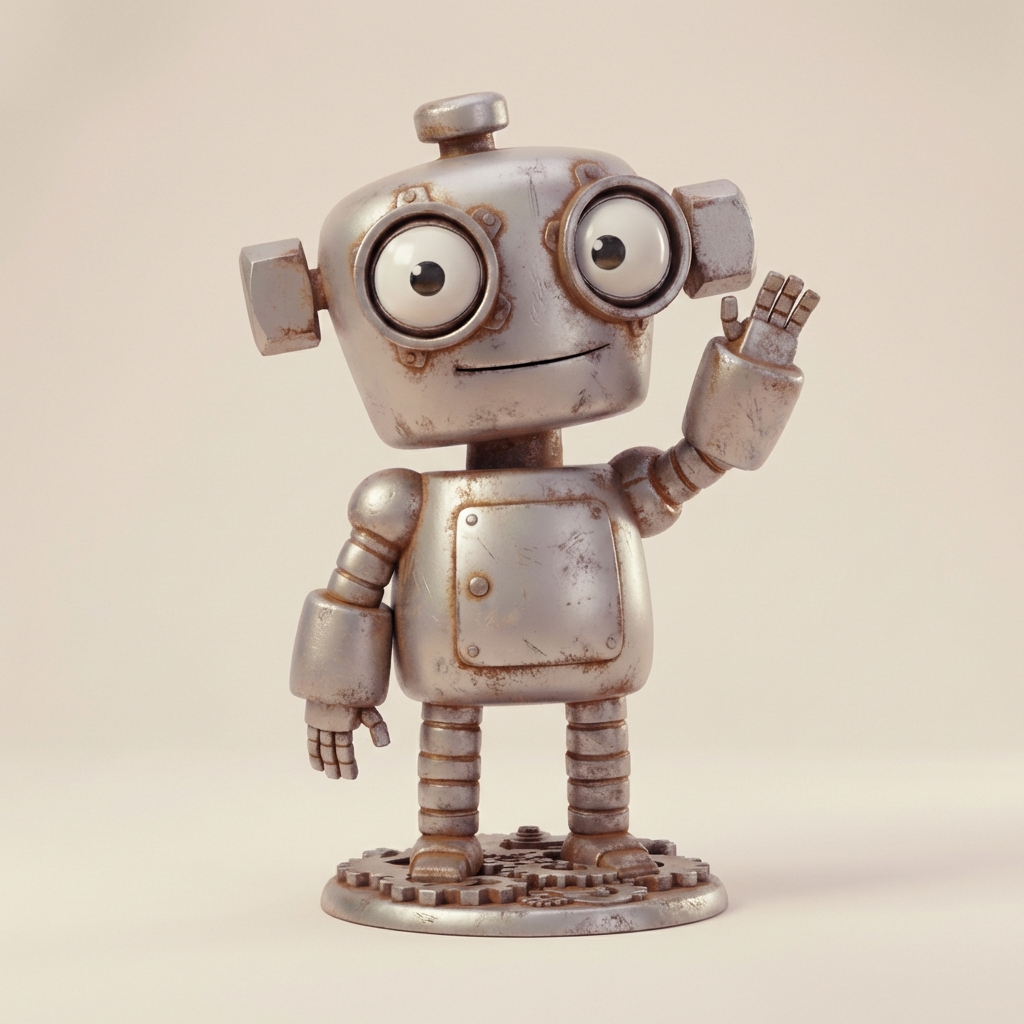 Geario – der winkende Zahnrad-Roboter | 3D-Kunstobjekt aus deiner Zeichnung (3D‑Memories)