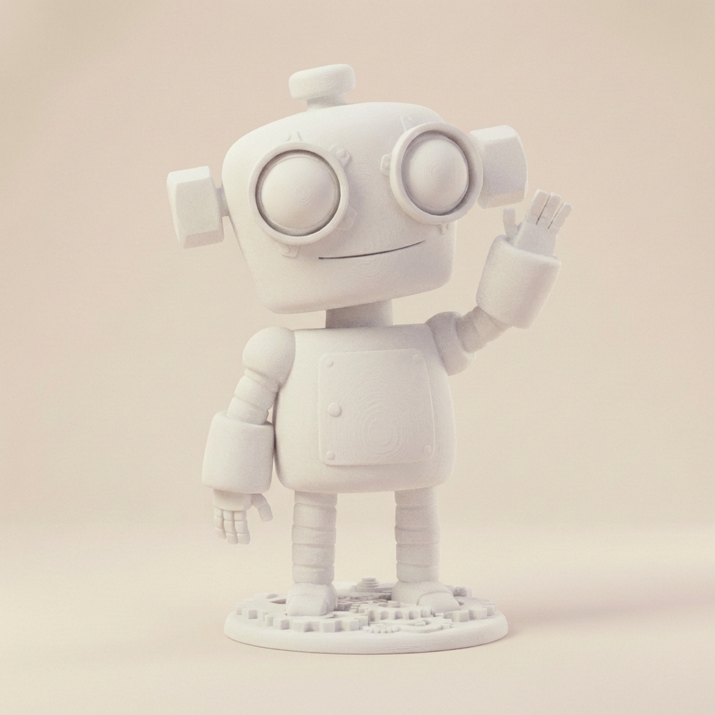 Geario – der winkende Zahnrad-Roboter | 3D-Kunstobjekt aus deiner Zeichnung (3D‑Memories)