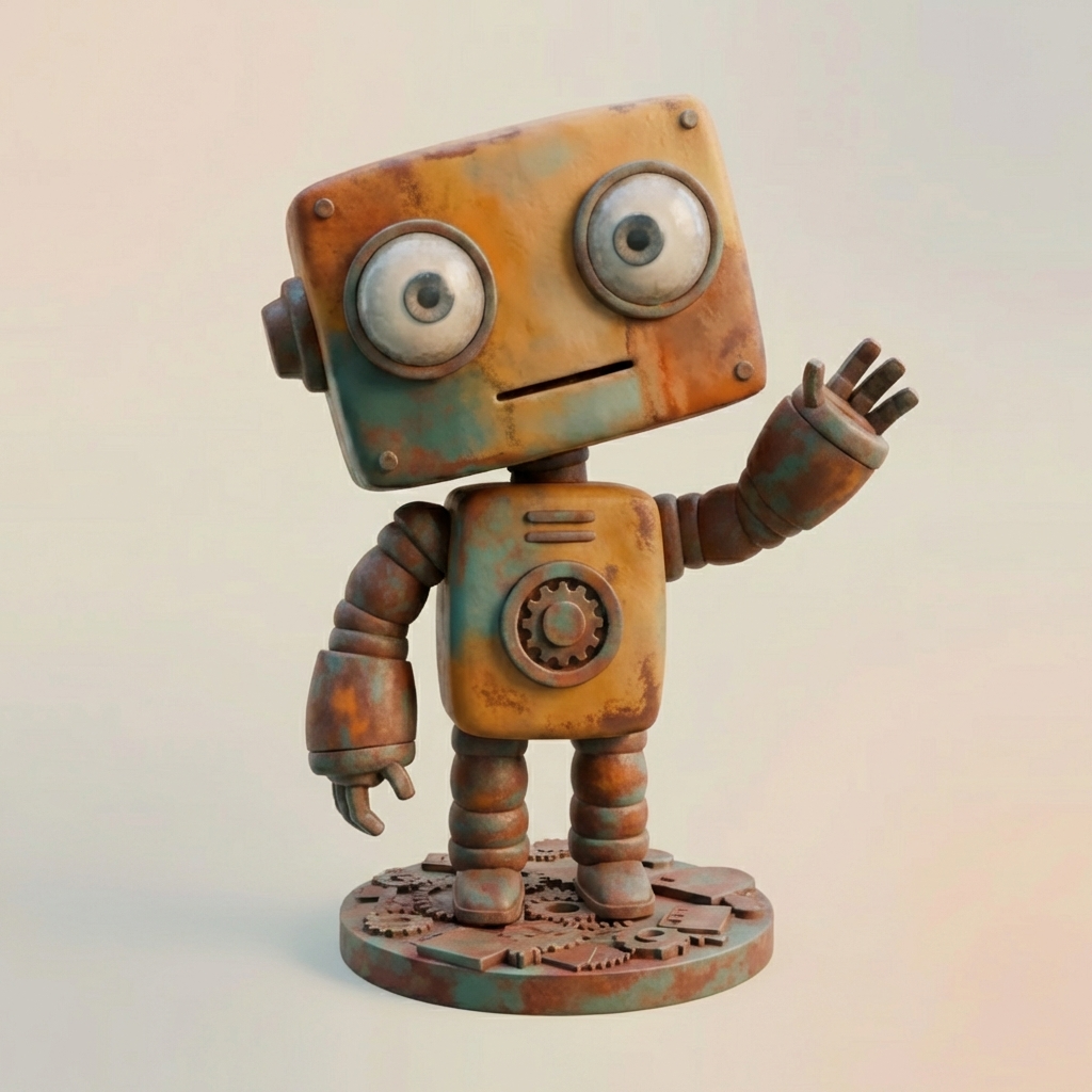 Orange der Steampunk‑Roboter – 3D‑Kunstobjekt aus deinem Bild | 3D‑Memories