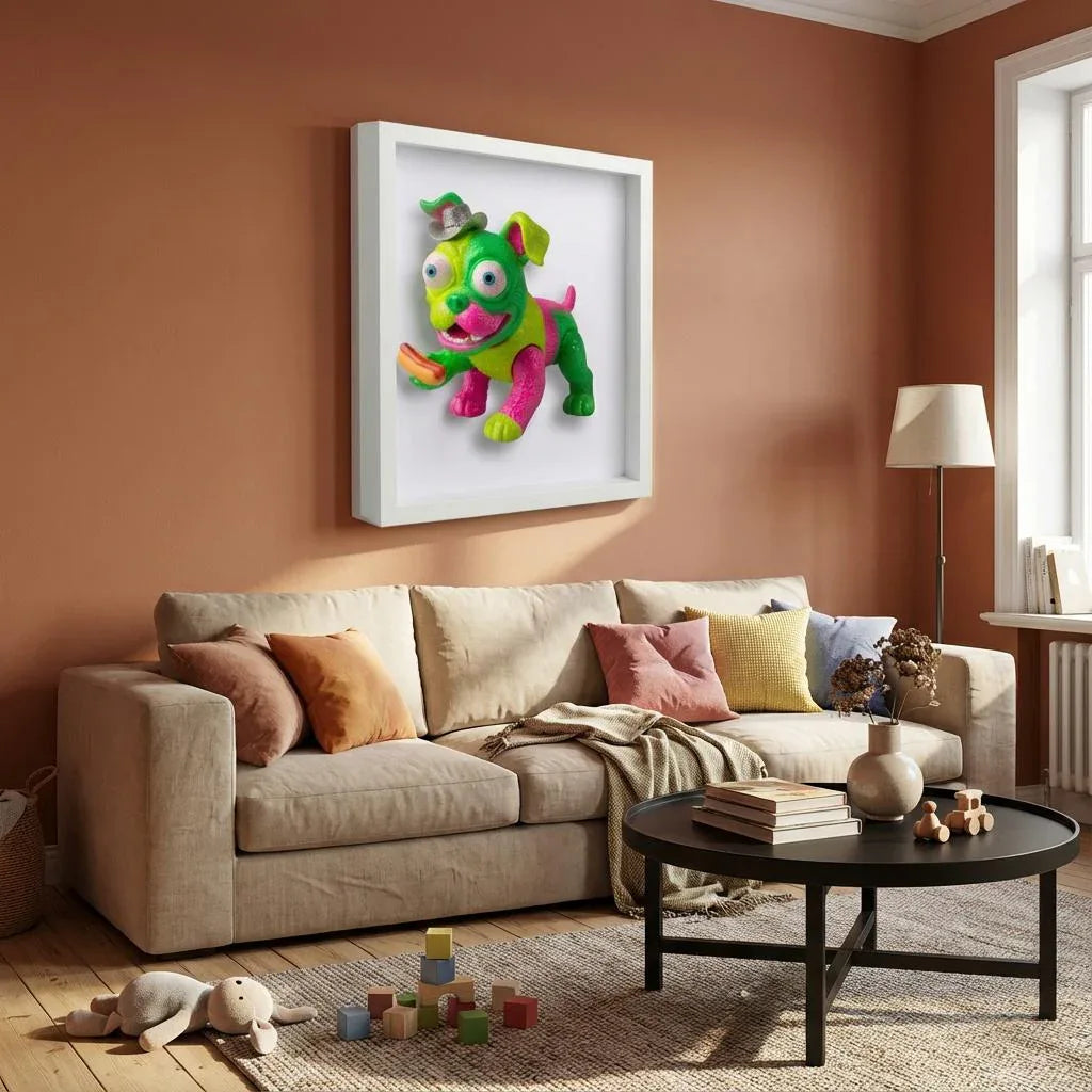 Bunter Hotdog-Hund – Fröhliche 3D-Kunstfigur - 3D Memories