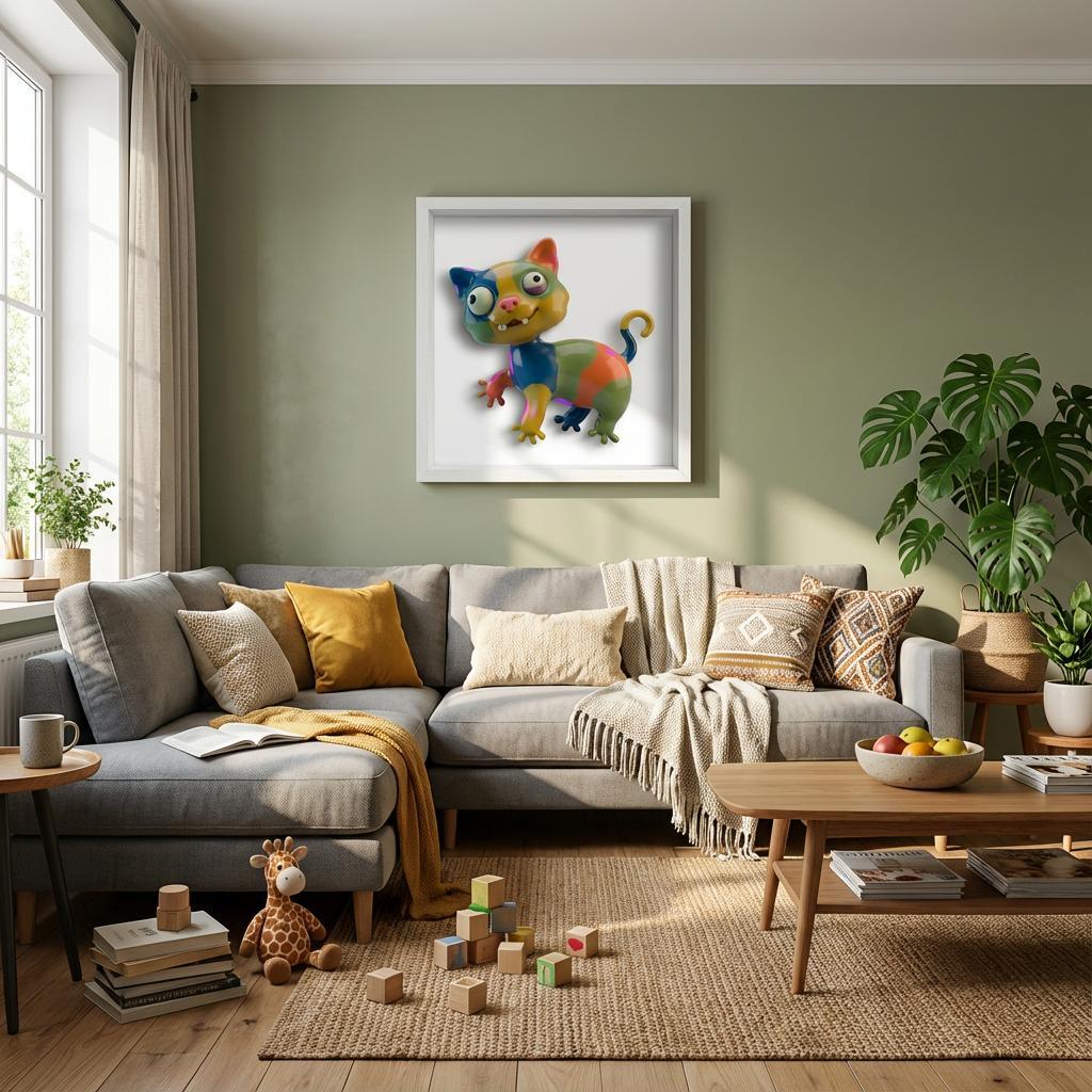 Bunte Katze "Lila" – Ihr verspieltes 3D-Kunstobjekt - 3D Memories