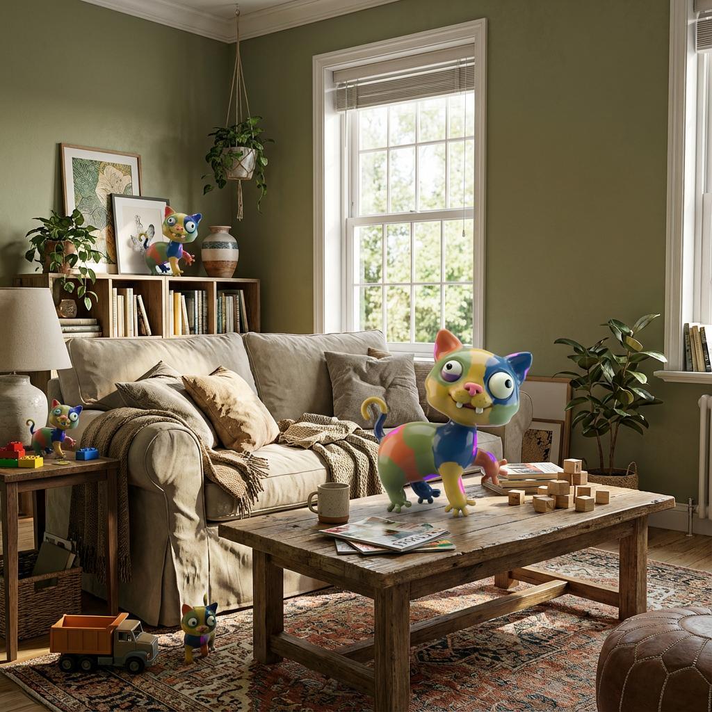 Bunte Katze "Lila" – Ihr verspieltes 3D-Kunstobjekt - 3D Memories