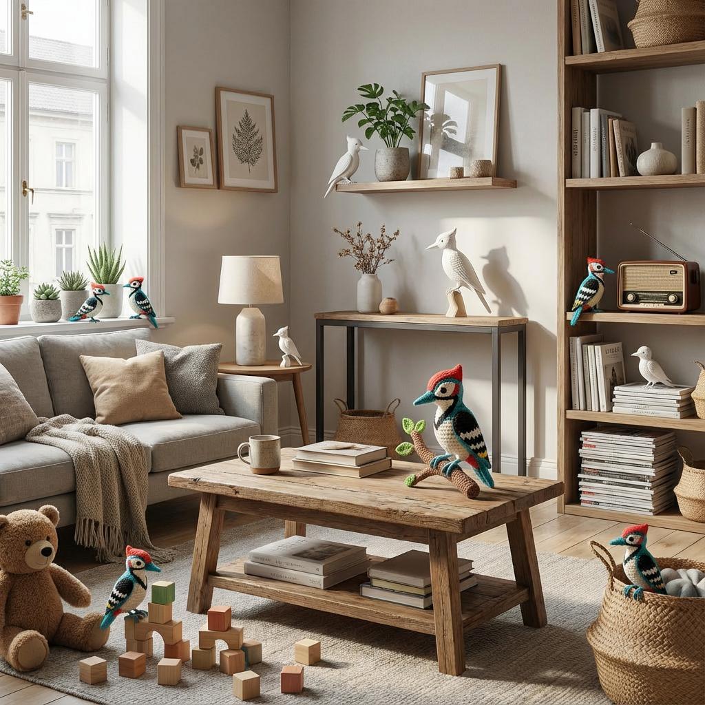 Pico der Blüten-Specht – 3D-Kunstfigur im Häkel-Look (aus deinem Bild mit 3D‑Memories) - 3D Memories