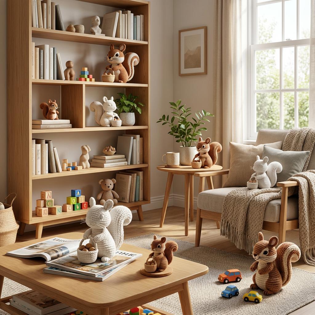 „Nussbert“ – Eichhörnchen mit Nusskorb | 3D-Memories KI-3D-Kunstobjekt (Weiß/Bunt/Bunt im Rahmen) - 3D Memories