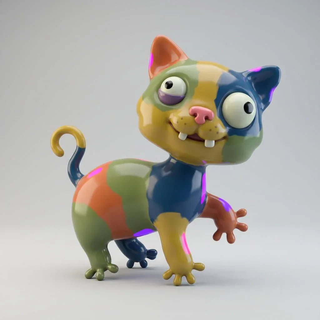 Bunte Katze "Lila" – Ihr verspieltes 3D-Kunstobjekt - 3D Memories