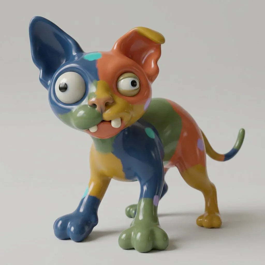 Kunterbunte Katzenskulptur „Mimi“ – Ein verspieltes 3D-Kunstobjekt - 3D Memories