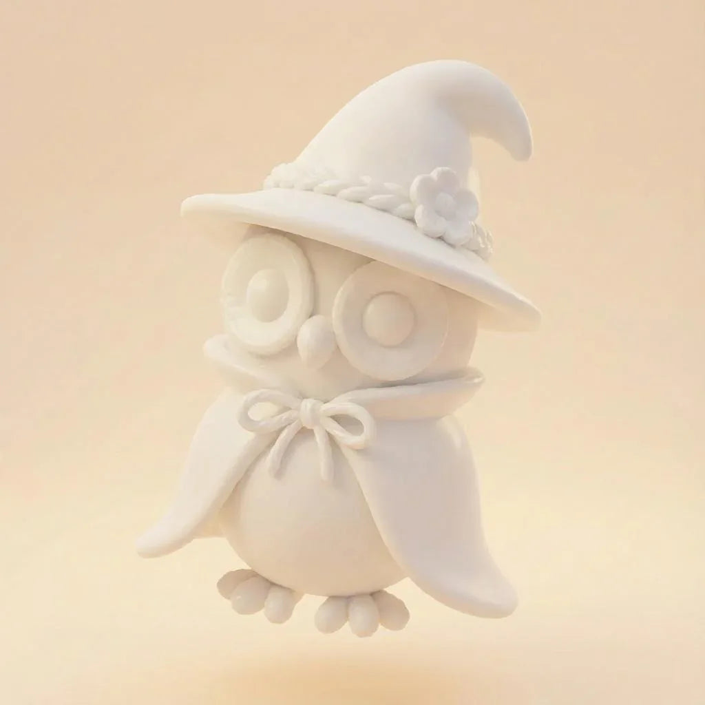 Elda die Zaubereule – 3D-Kunstobjekt aus deiner Zeichnung (Weiß/Bunt/Bunt im Rahmen) - 3D Memories