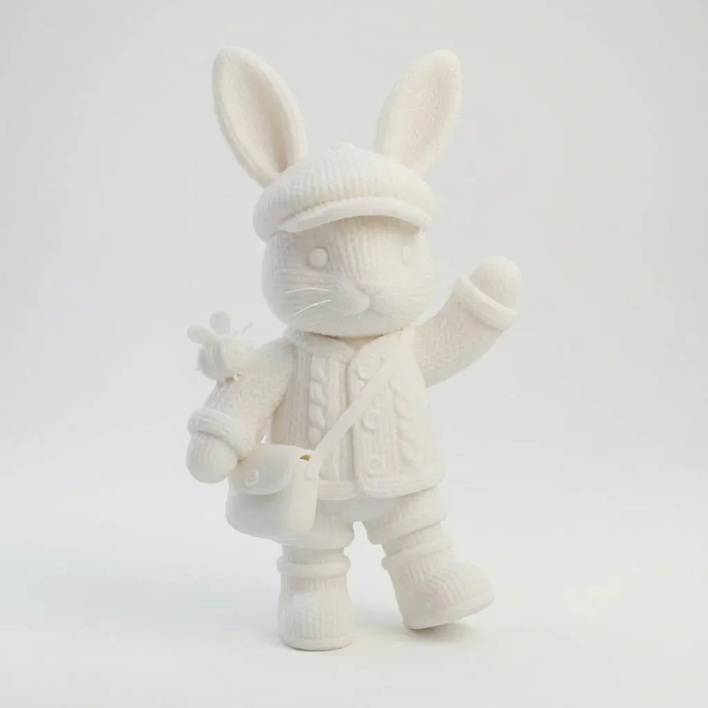 Hugo Hops – gestrickter Hasen-Abenteurer als 3D‑Kunstobjekt (3D‑Memories) - 3D Memories